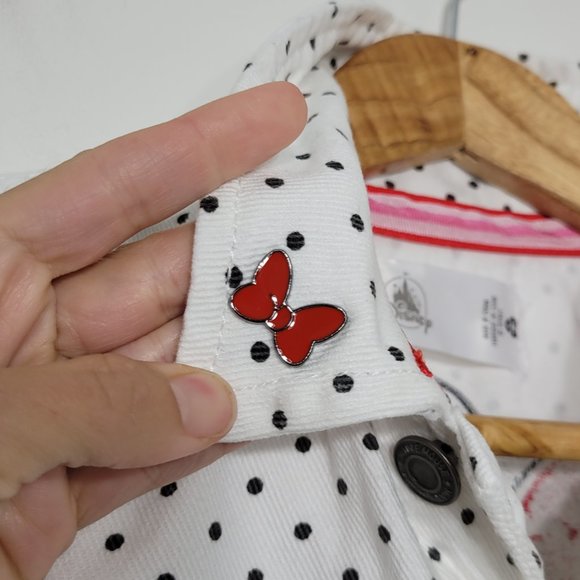 Disney Minnie Mouse Forever White Polka Dot Jean Jacket Sequin Back 100% Cotton - Picture 12 of 16